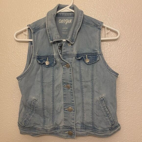 Cat & Jack Jean Vest light wash stretchy button snap L 10/12 - Picture 1 of 7